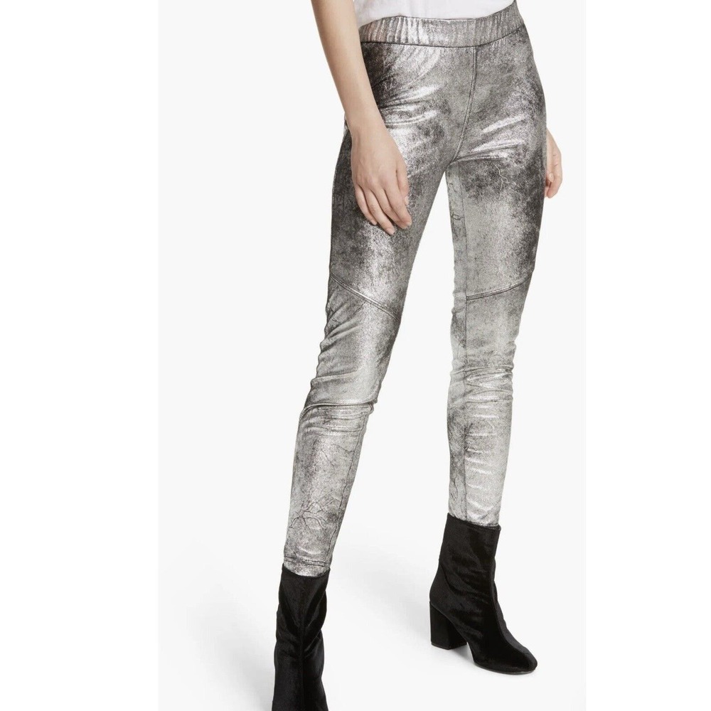 Free People Womens Faux Leather Leggings 30‎ Stretchy Mid Rise Shark Metallic